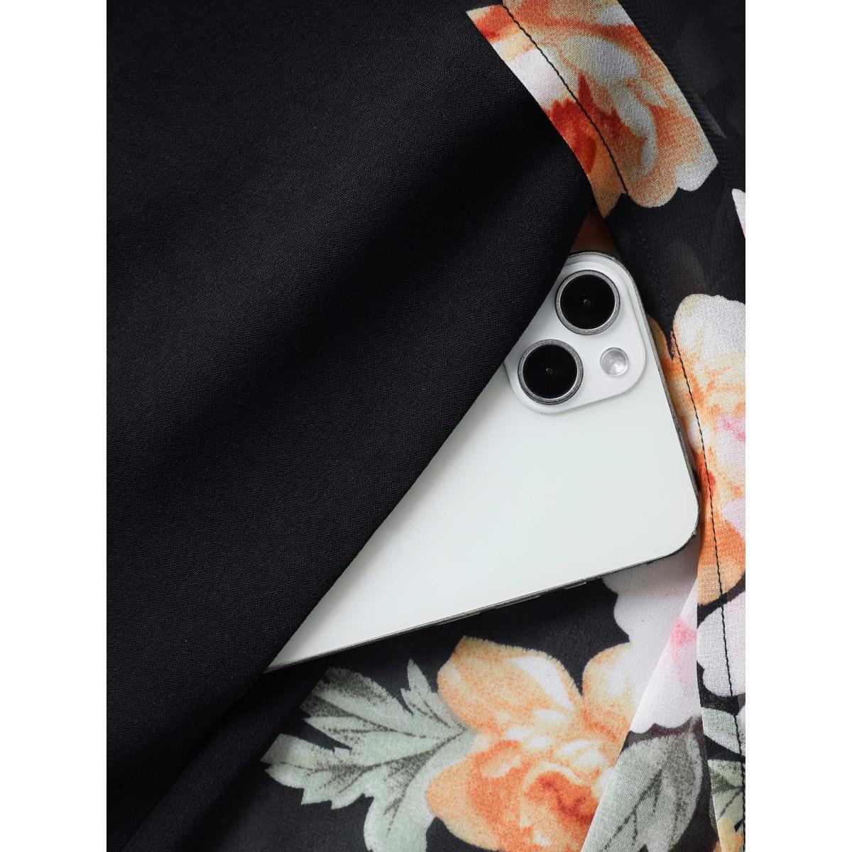 Plus Size Black Floral Layered Open-Front Romper Women Short sleeve V-neck Everyday-Elegant Loose Jumpsuits BloomChic 14-16/1X Product Image