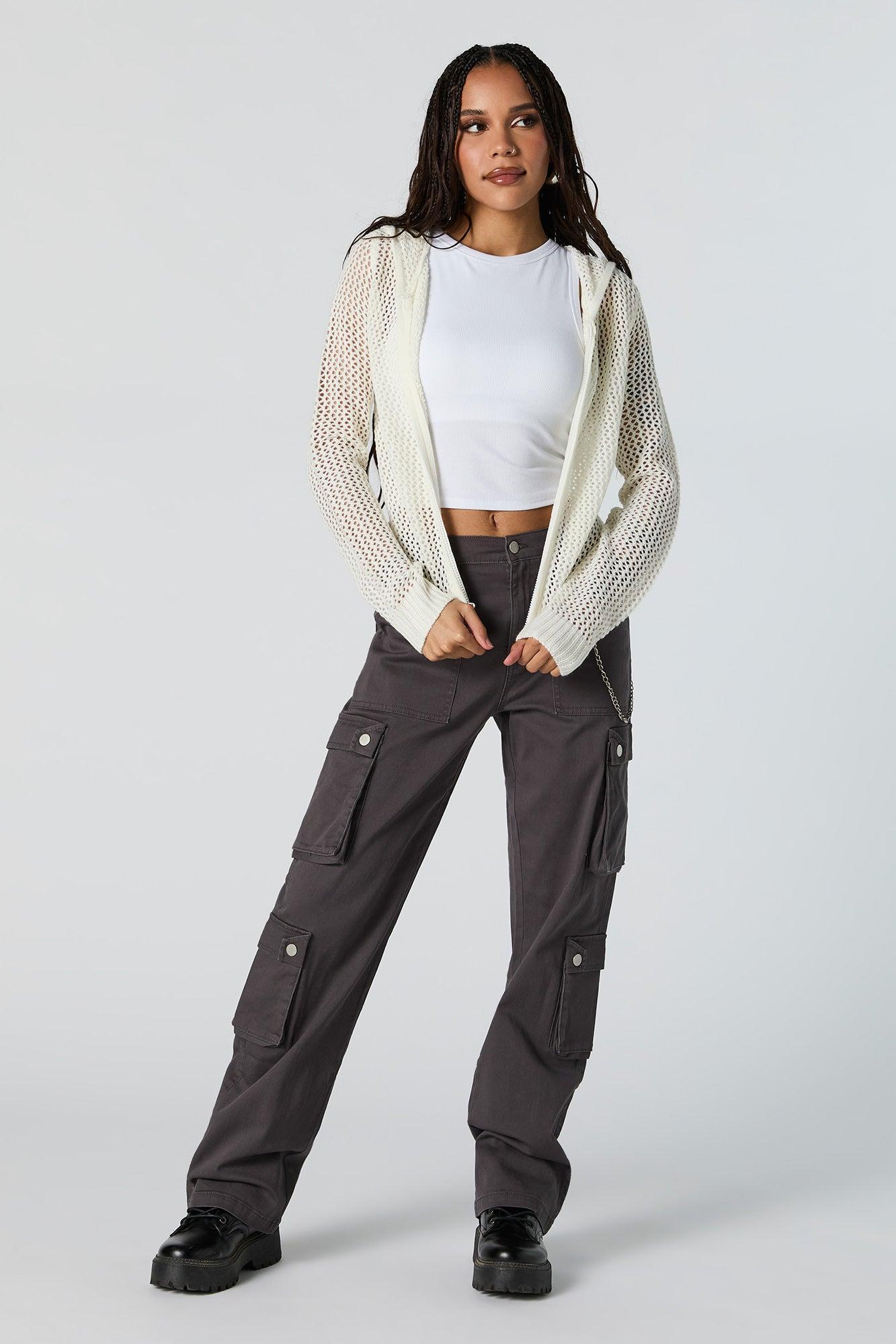 Open Knit Zip-Up Hoodie Female Product Image