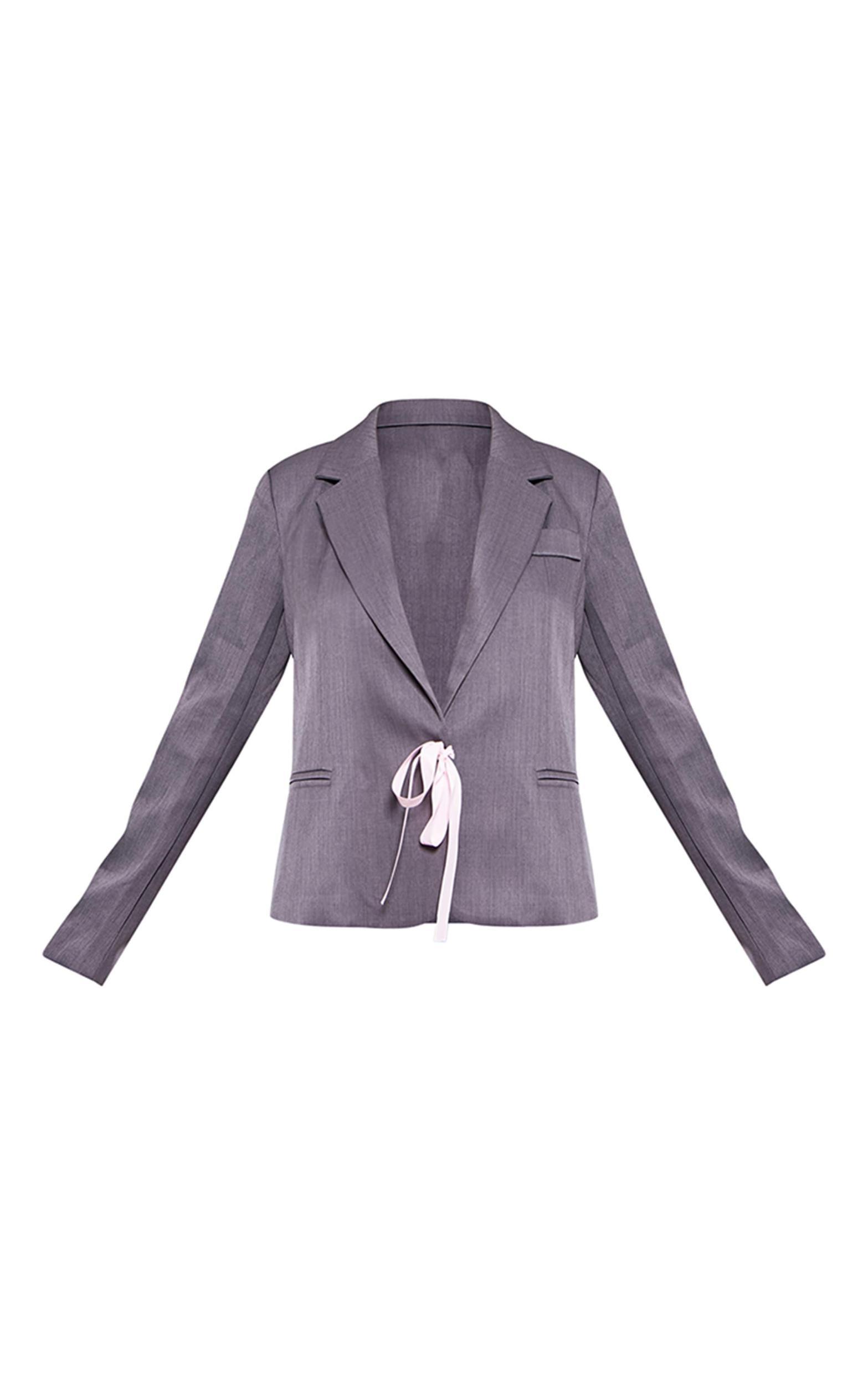 Grey Ribbon Detail Blazer Product Image