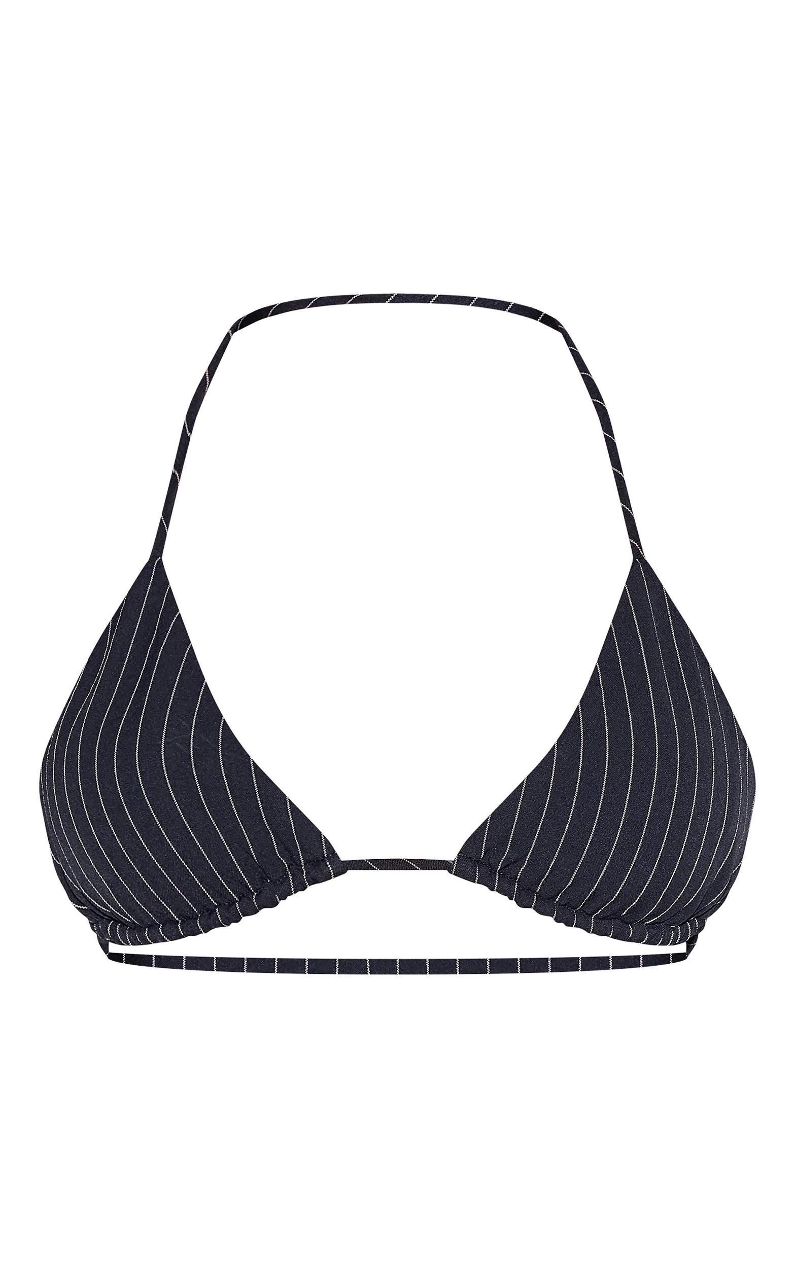 Navy Pinstripe Triangle Bikini Top Product Image