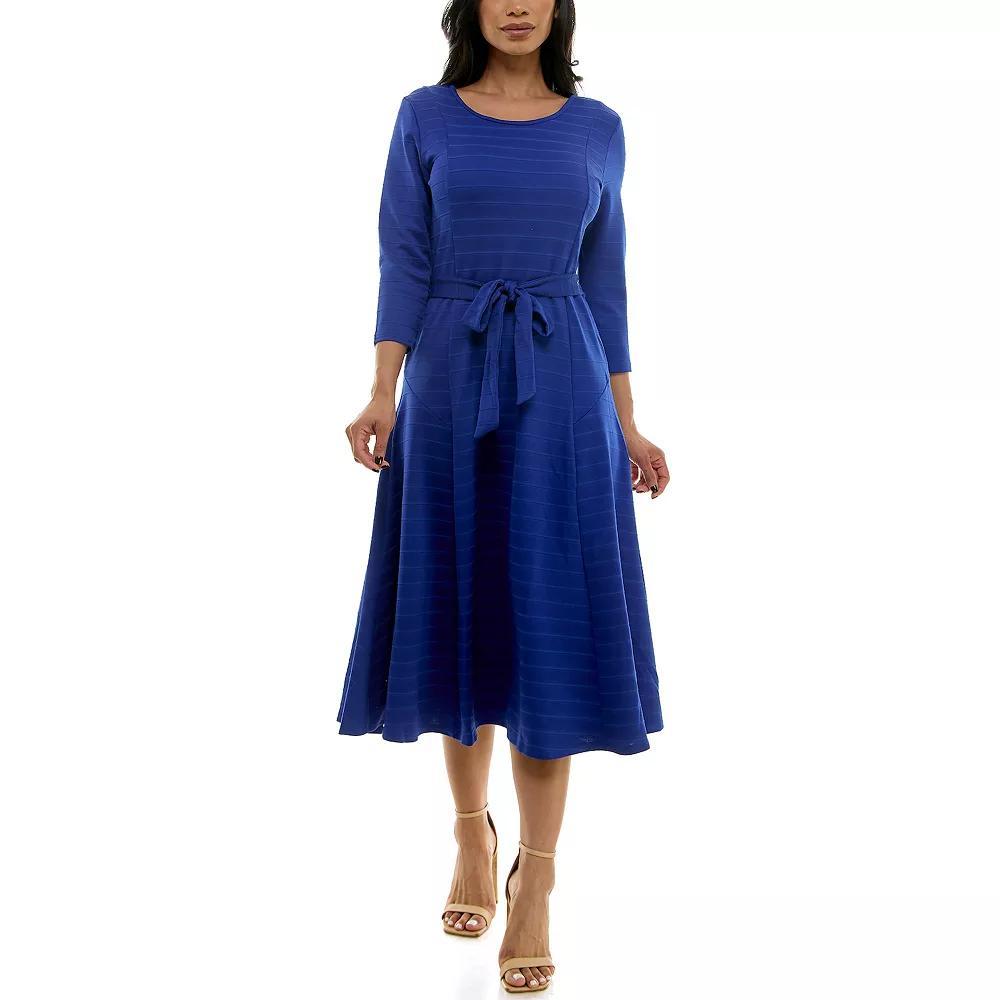 Women's Nina Leonard Sylvia Jaquard 3/4-Sleeve Jewel Dress, Size: Small, Grey Product Image