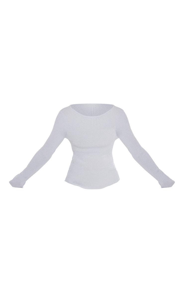 Silver Glitter Knitted Open Back Long Sleeve Top Product Image