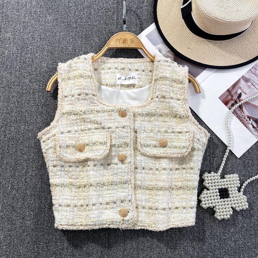 Square Neck Tassel Tweed Vest Product Image