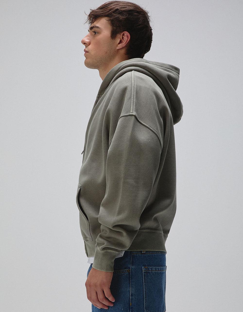 RSQ Mens Washed Zip-Up Oversized Hoodie - OLIVE Product Image