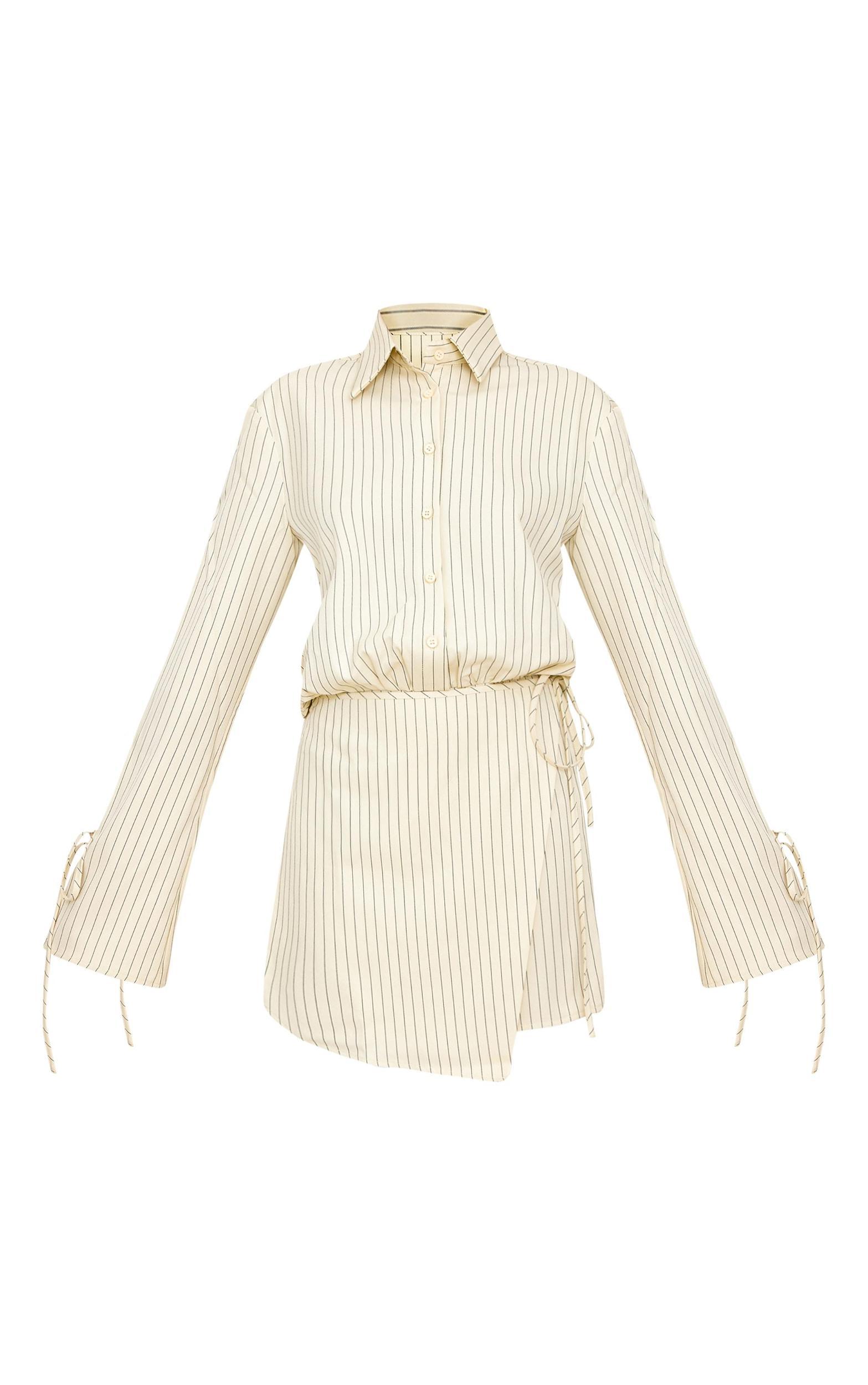 Cream Pinstripe Wrap Shift Dress Product Image