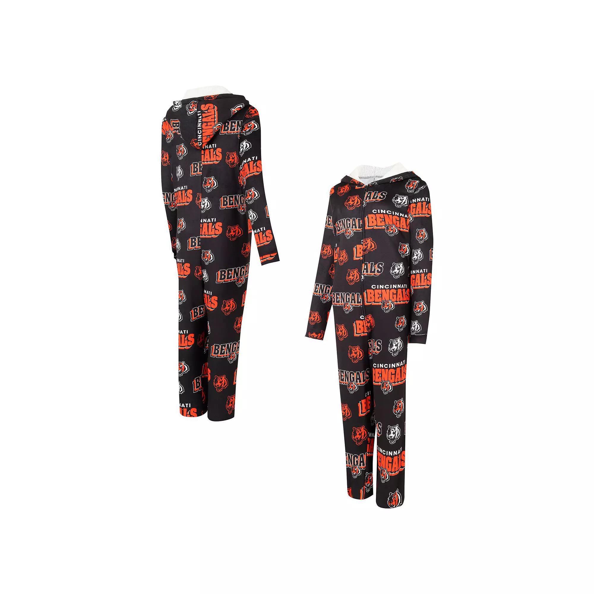 Women's Concepts Sport Black Cincinnati Bengals  Roadway Allover Print Microfleece Full-Zip Union Suit, Size: 2XL Product Image
