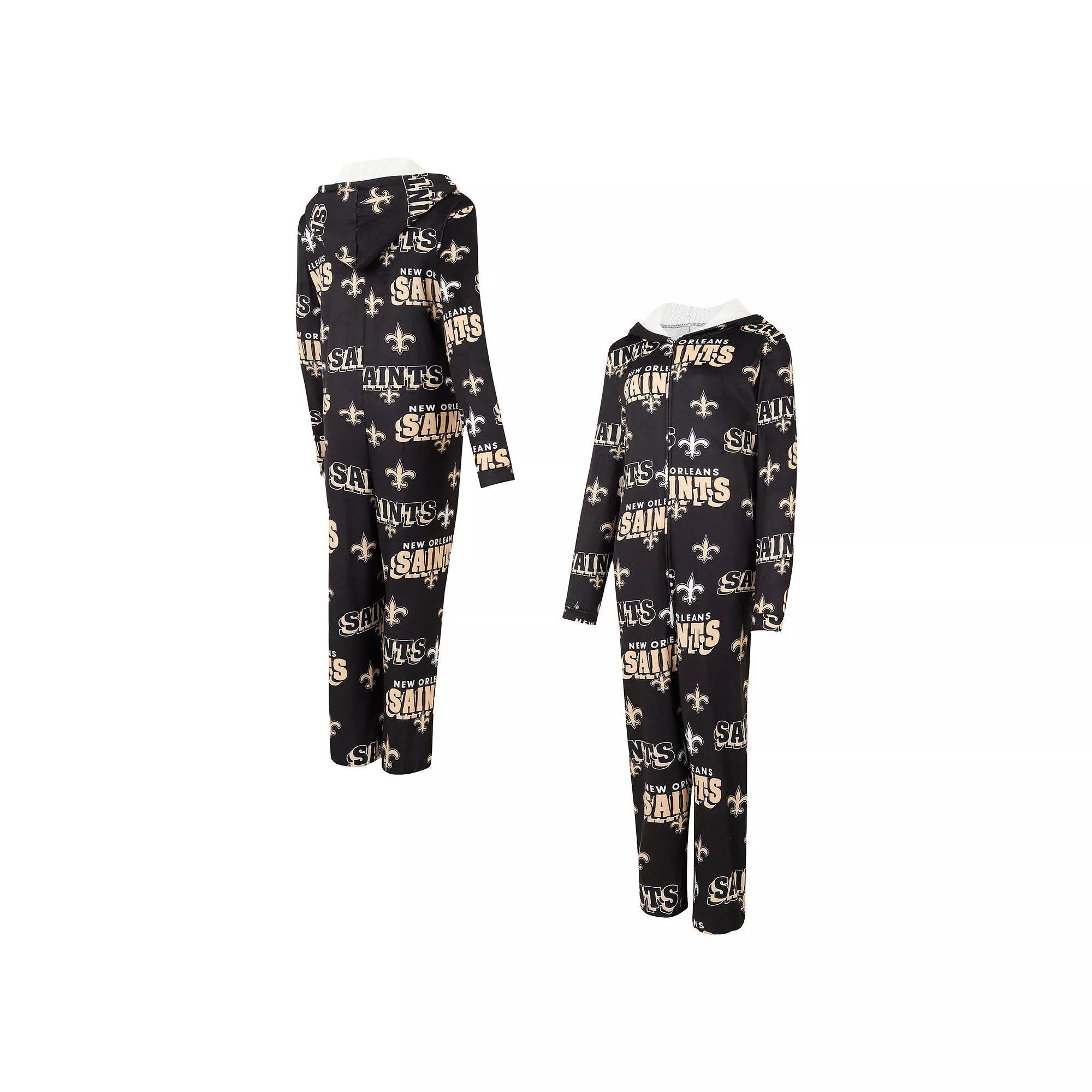 Women's Concepts Sport Black New Orleans Saints Roadway Allover Print Microfleece Full-Zip Union Suit, Size: 2XL Product Image