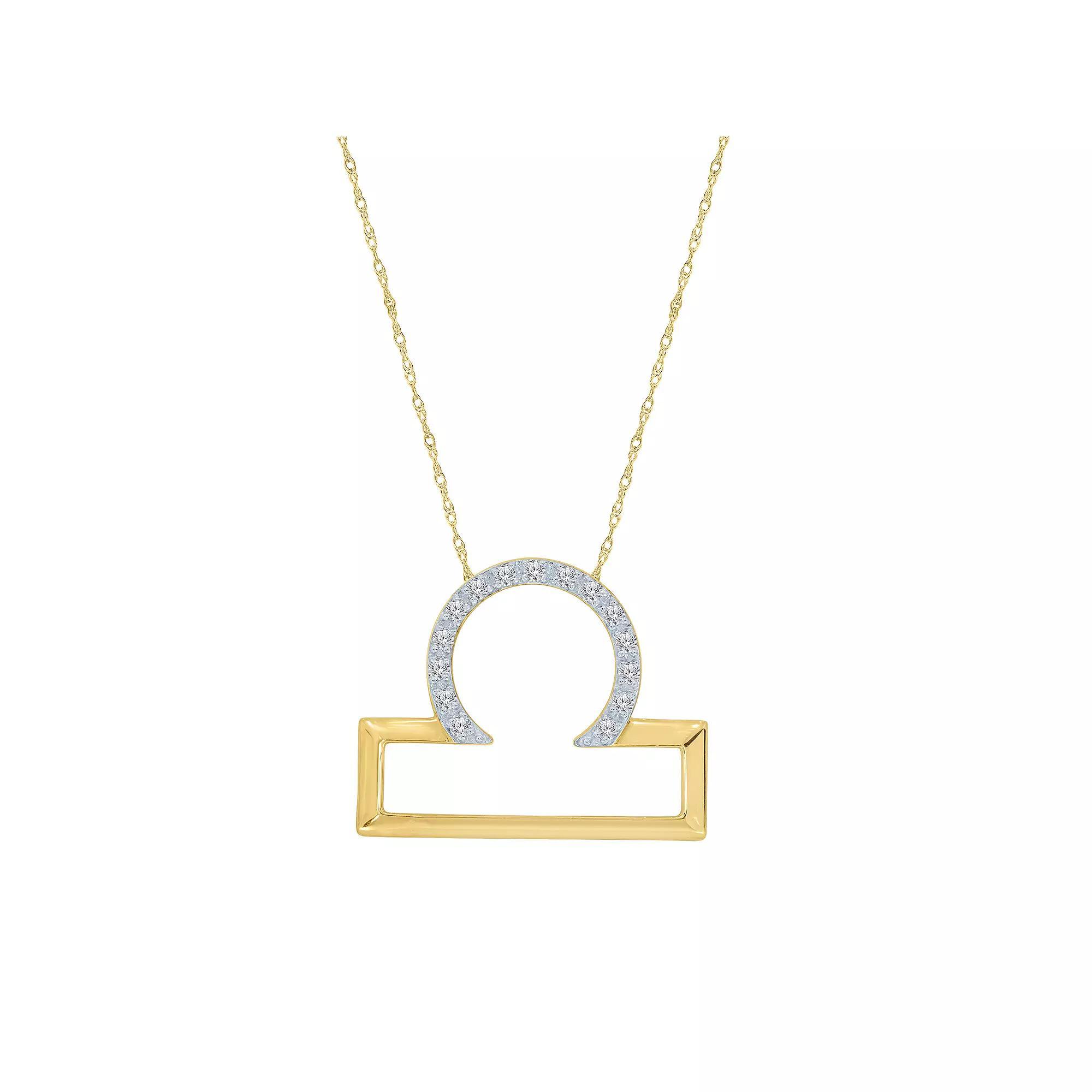 Sterling Silver 1/10 Carat T.W. Diamond Pave Libra Zodiac Pendant Necklace, Women's, Two Tone Product Image