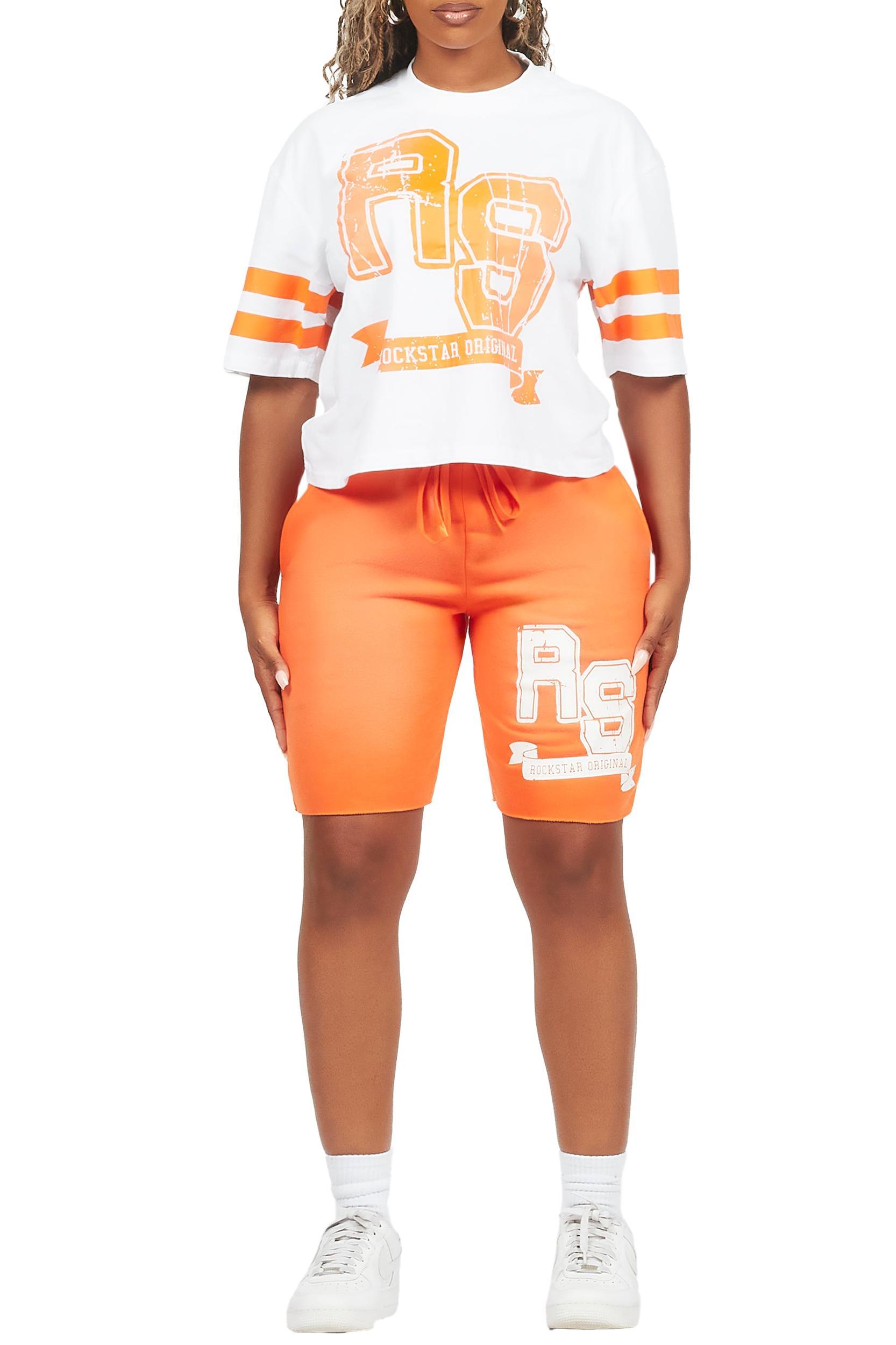 Tenita White/Orange T-Shirt Short Set Female Product Image