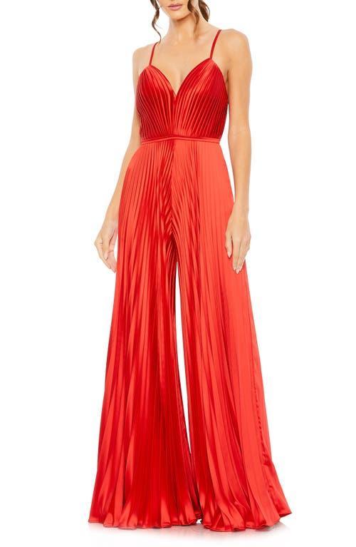 Mac Duggal Pleated Deep V-Neck Spaghetti Strap Sleeveless Wide Leg Jumpsuit Product Image