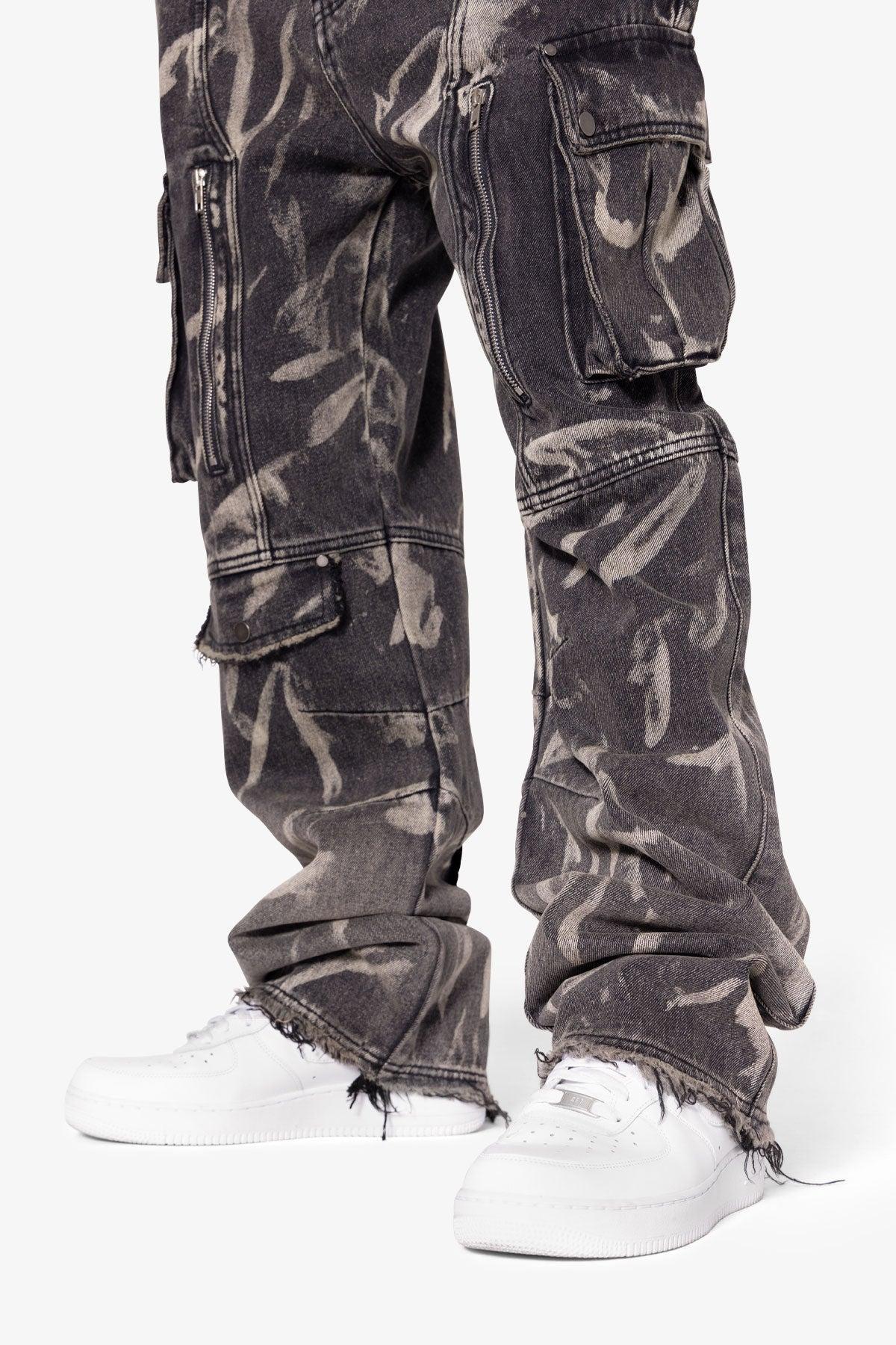 Ultra Baggy Rippled Denim Cargo Pants - Black Product Image