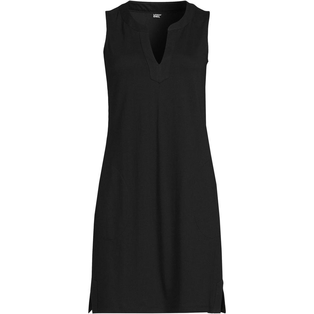 Lands' End Women's Cotton Jersey Notch Neck Dress - Medium - Black Product Image