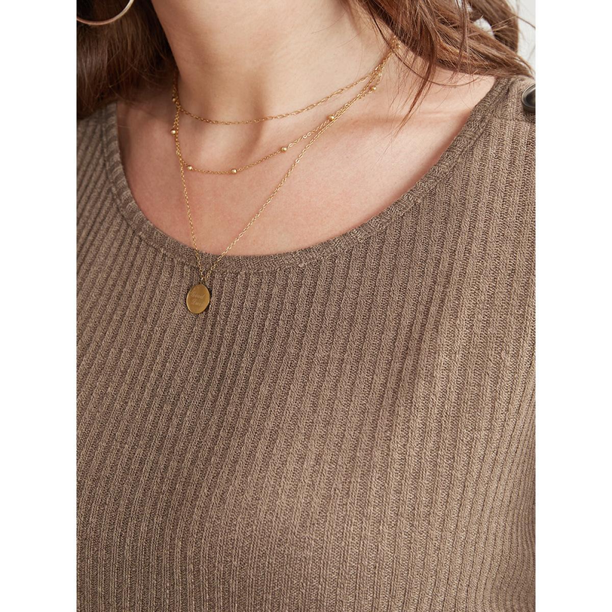Plus Size Colorblock Contrast Button Detail Rib Knit Sweatshirt Women LightBrown Casual Contrast Round Neck Dailywear Sweatshirts BloomChic 26/4X Product Image
