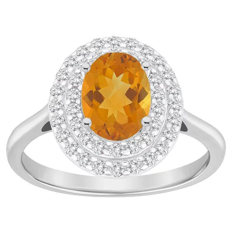 Celebration Gems Sterling Silver Oval-Cut Swiss Blue Topaz & White Topaz Double Halo Ring, Women's, Size: 9 Product Image