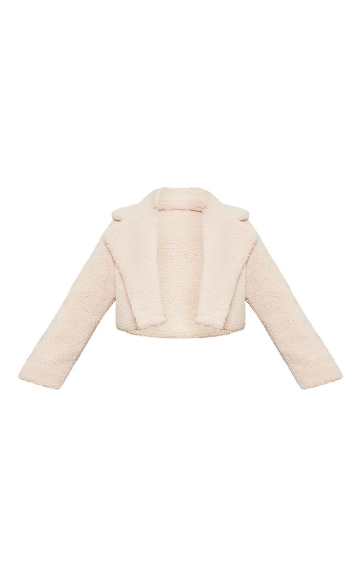 Plus Cream Teddy Fur Button Cropped Coat Product Image