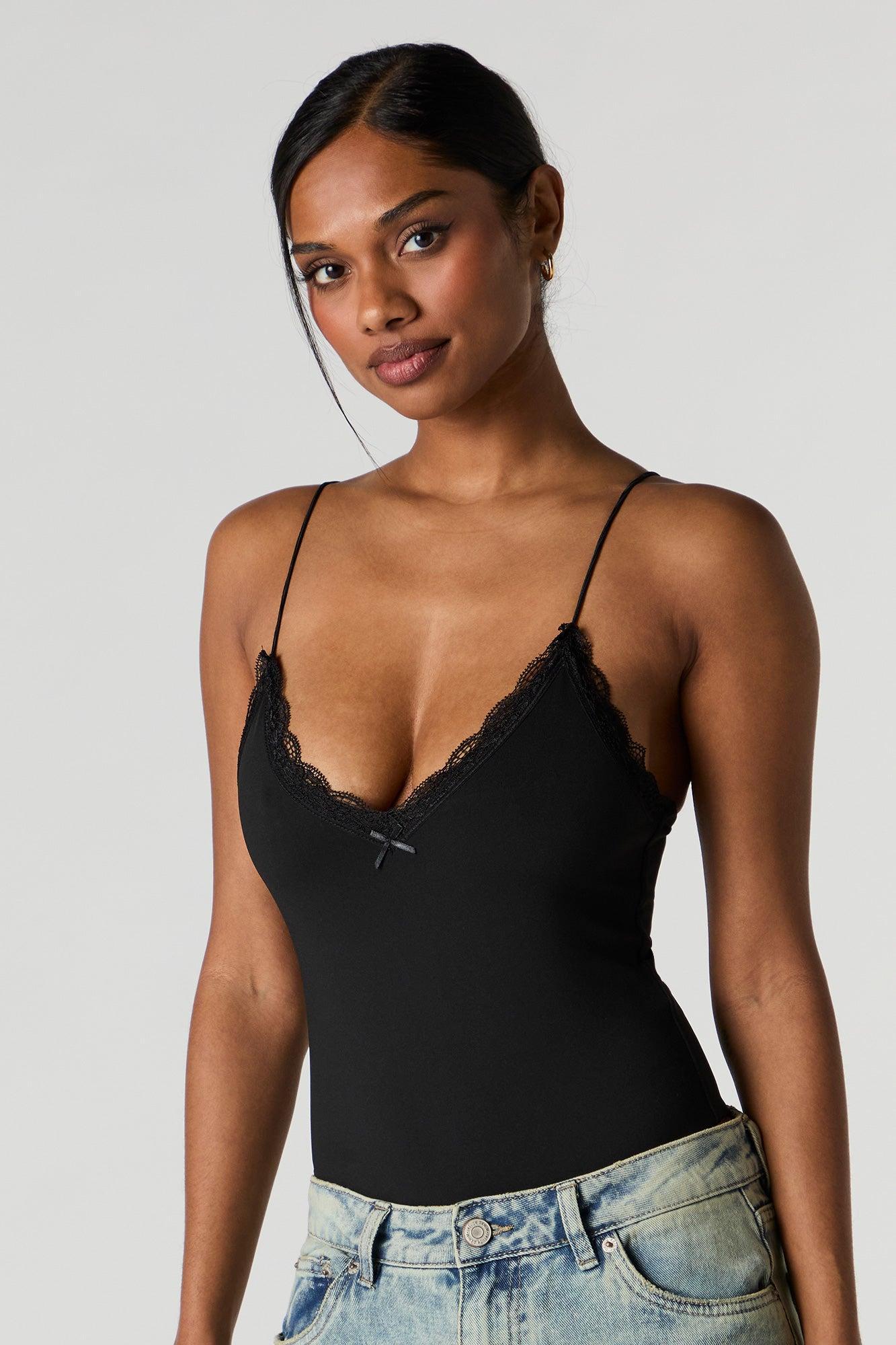 Contour V-Neck Lace Trim Bodysuit Female Product Image