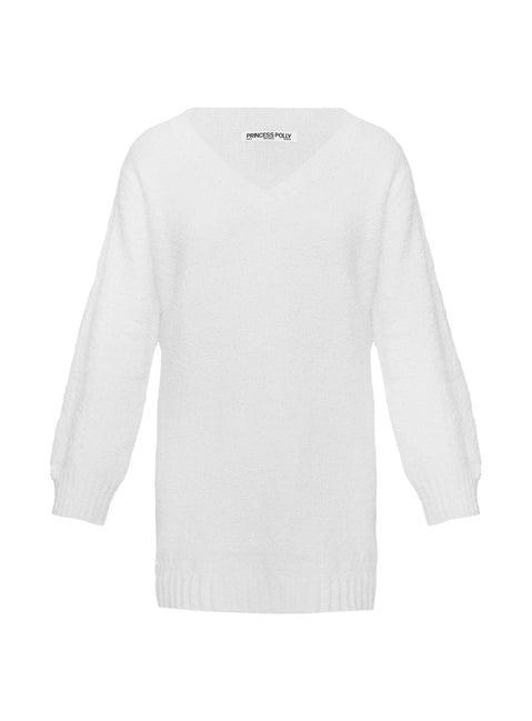 Fine Line Long Sleeve Knit Mini Dress White Product Image