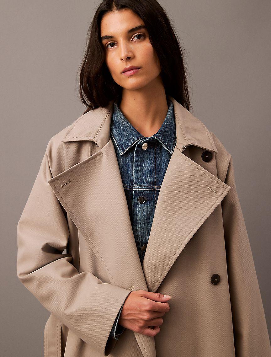 Long Wool Twill Blend Trench Coat Product Image