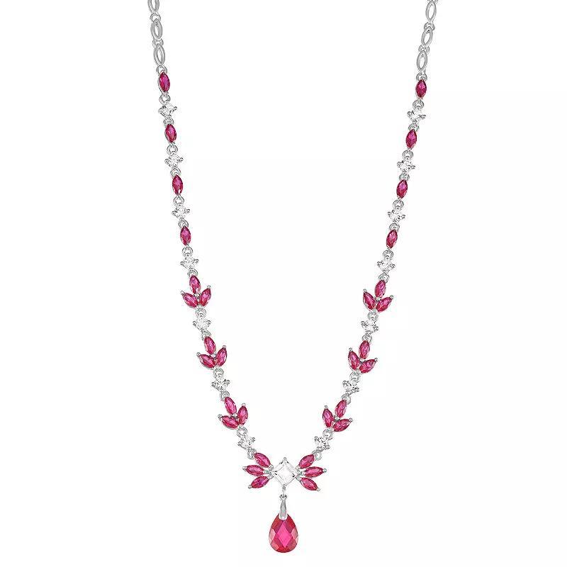 Sterling Silver Lab-Created Ruby & Lab-Created White Sapphire Necklace, Women's, Size: 17" Product Image
