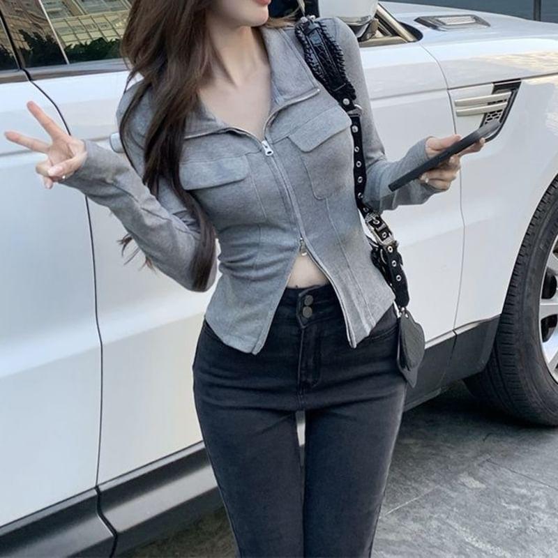 Long-Sleeve Plain Zipped Tee Product Image