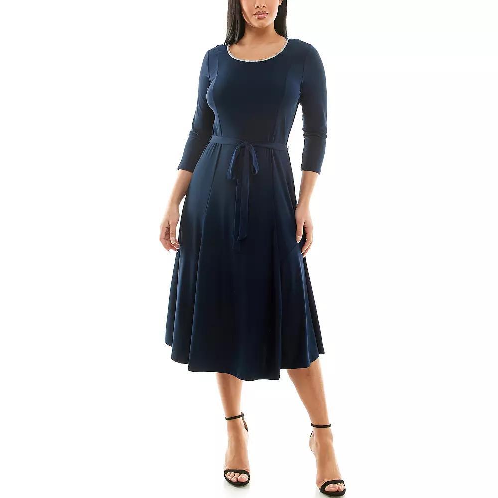 Women's Nina Leonard Sylvia Rhinestone Trim Dress, Size: Small, Blue Product Image