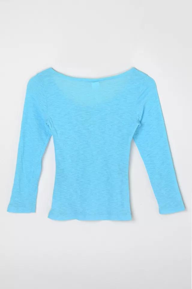 Vintage Y2k Crystal Blue Glittered Graphic Top with Tie Product Image