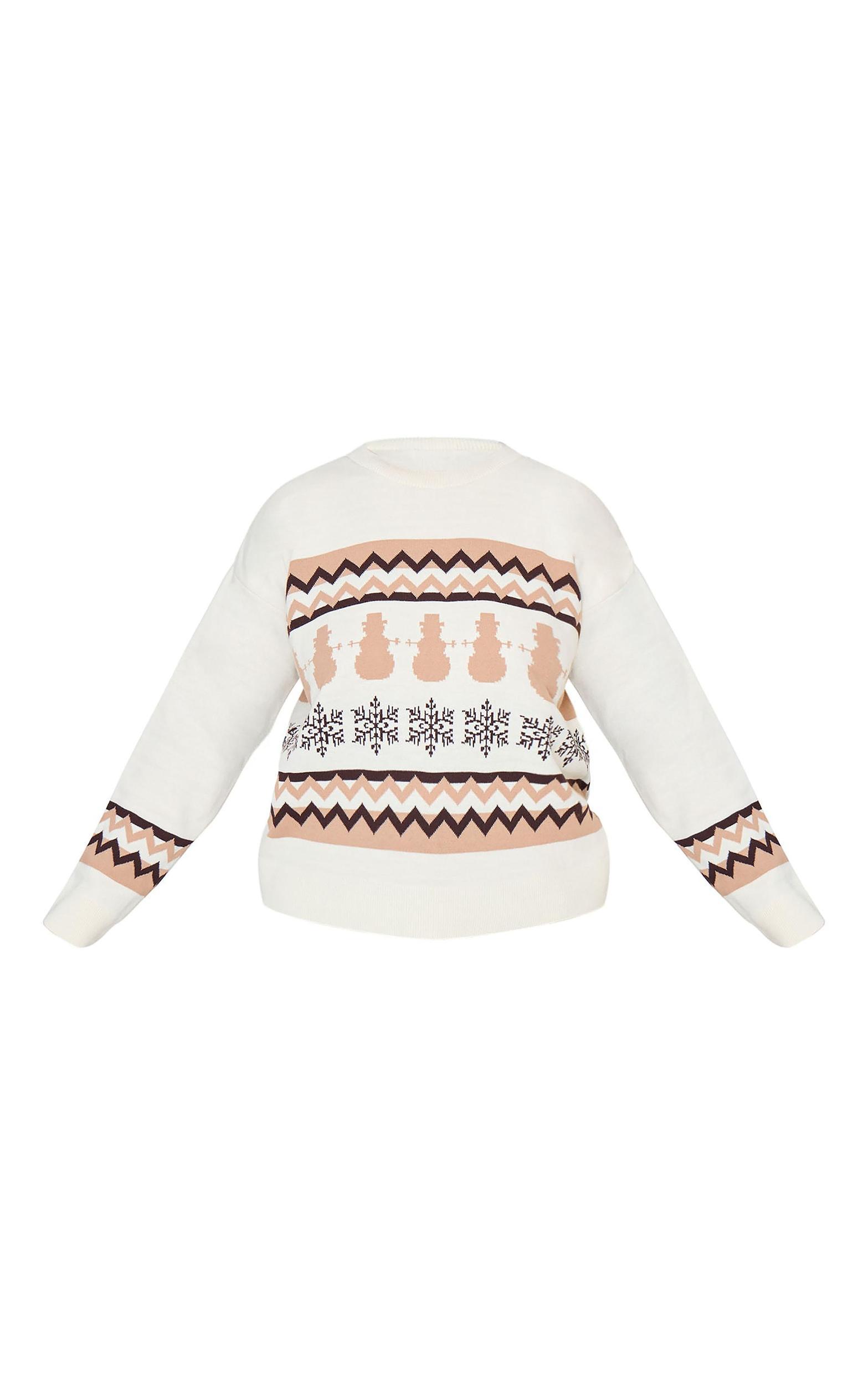 Plus Cream Zig Zag Snowflake Oversized Christmas Sweater Product Image
