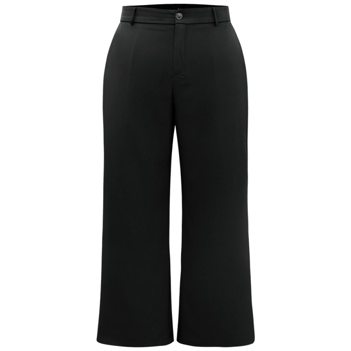 Plus Size Static-Free Plain Pocket Wide Leg Pants Women Black Workwear Essentials Wide Leg High Rise Work Pants BloomChic 14-16/1X Product Image