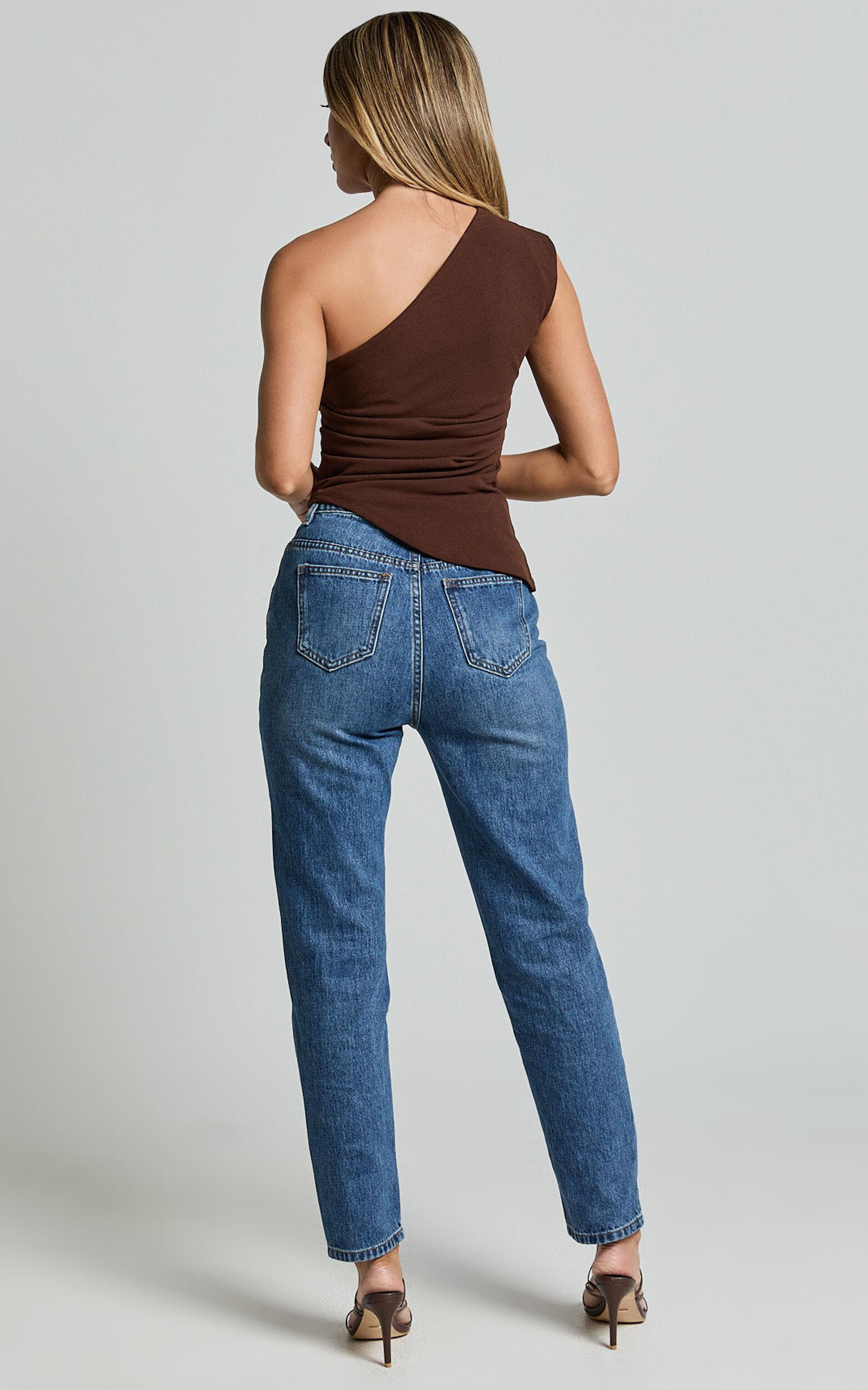 Amal Top - Asymmetrical One Shoulder Gathered Top in Chocolate Product Image