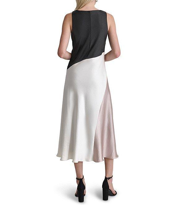 DKNY by Donna Karan Woven Color Block V-Neck Sleeveless Chemise Dress Product Image