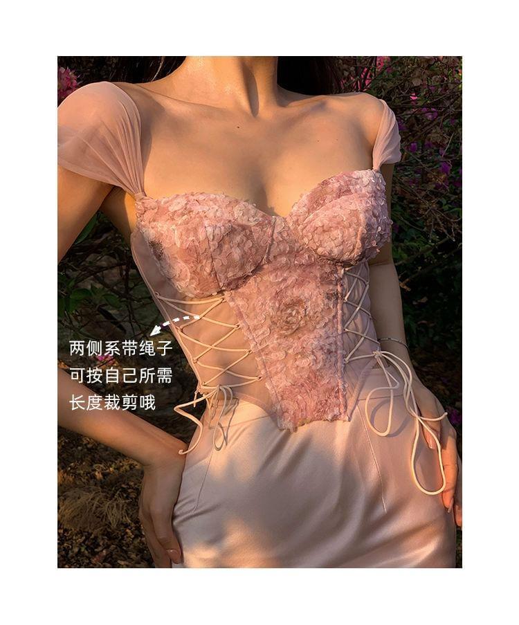 Cap-Sleeve Floral Bustier Top Product Image