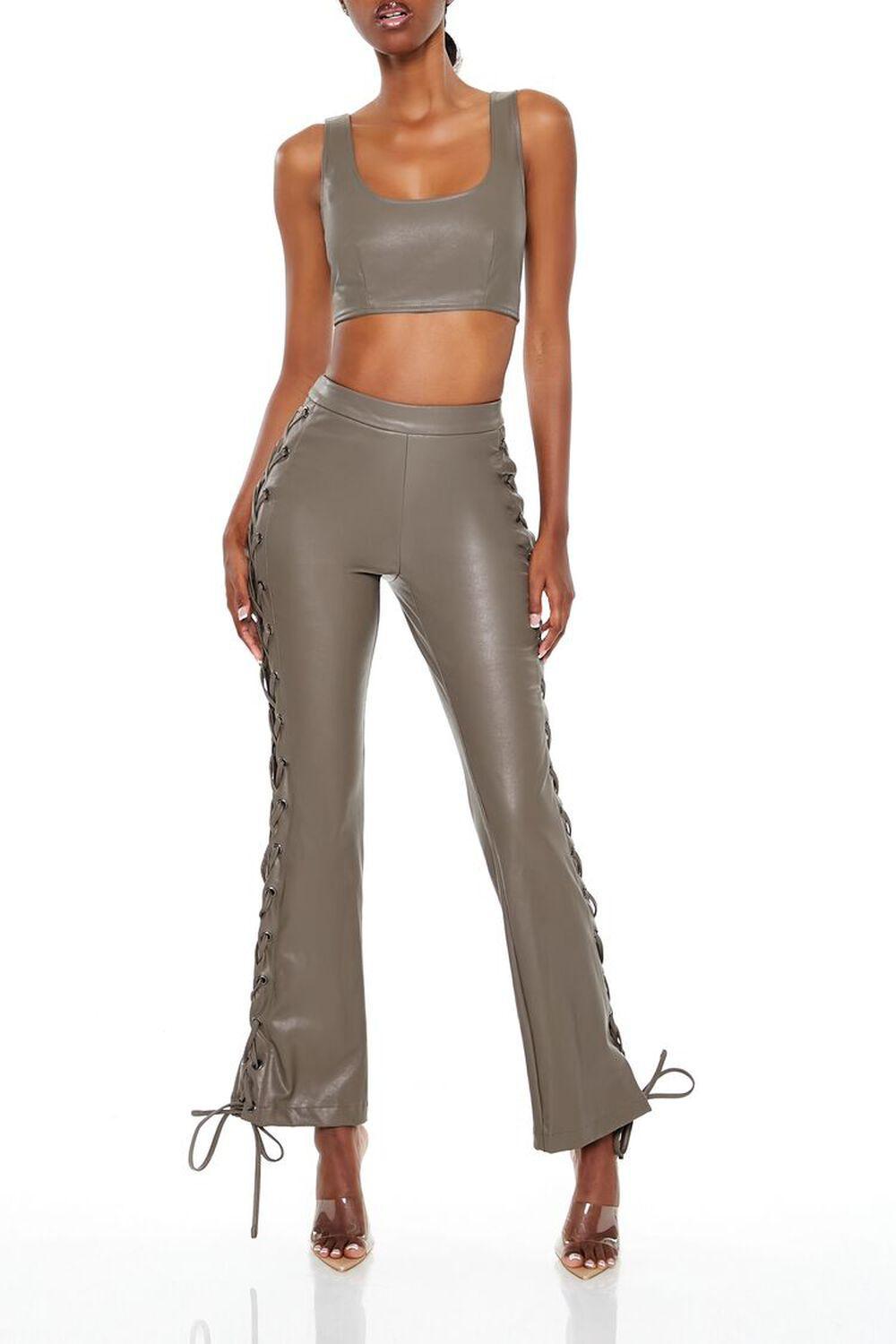 Lace-Up Faux Leather Bootcut Pants | Forever 21 Product Image