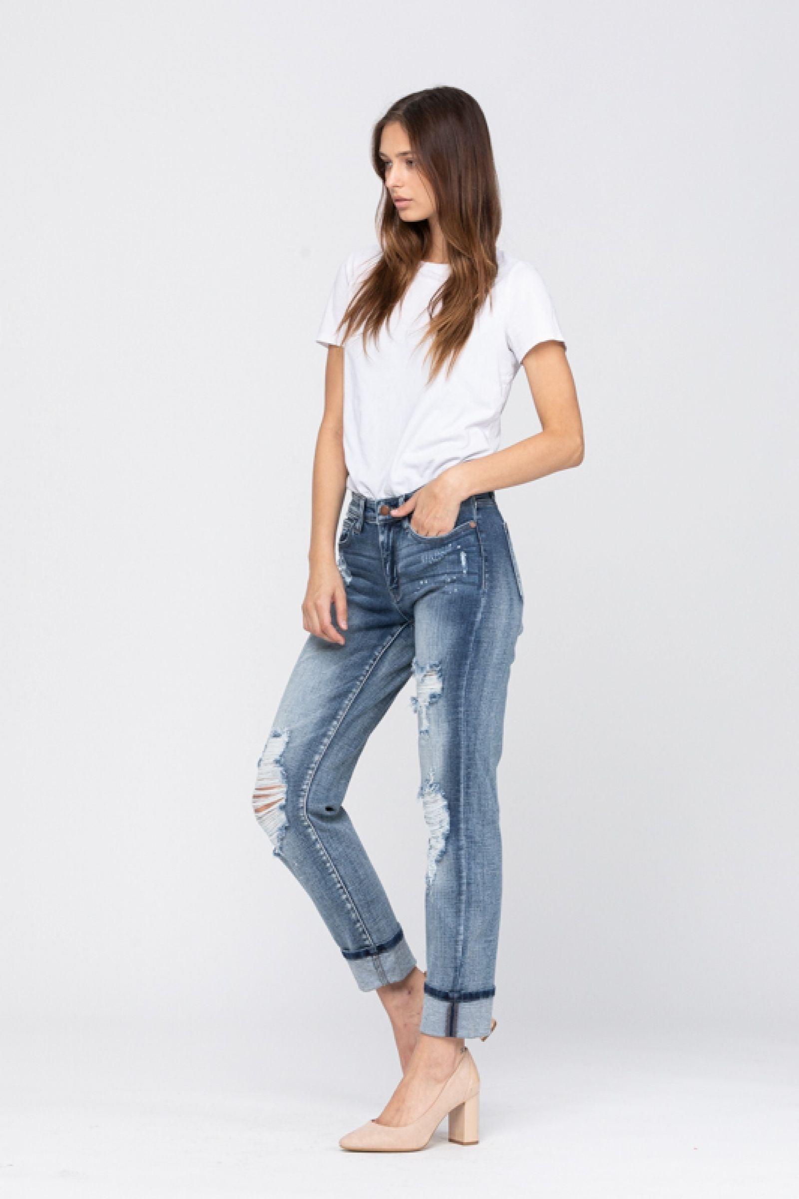 82169   Pamela DESTROYED BLEACH SPLATTER BOYFRIEND by Judy Blue Jeans Product Image