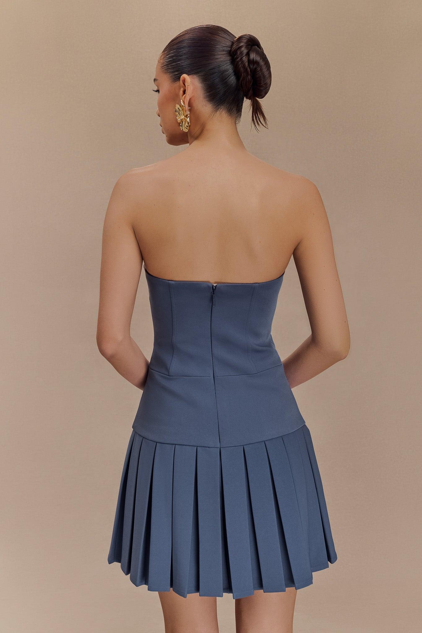 Naya Pleated Mini Dress With Ties - Steel Product Image