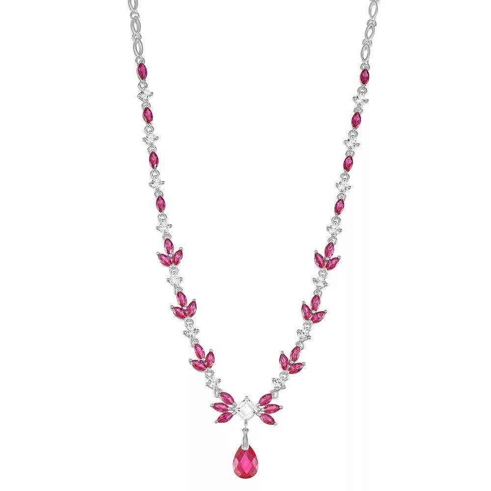 Sterling Silver Lab-Created Ruby & Lab-Created White Sapphire Necklace, Women's, Size: 17" Product Image