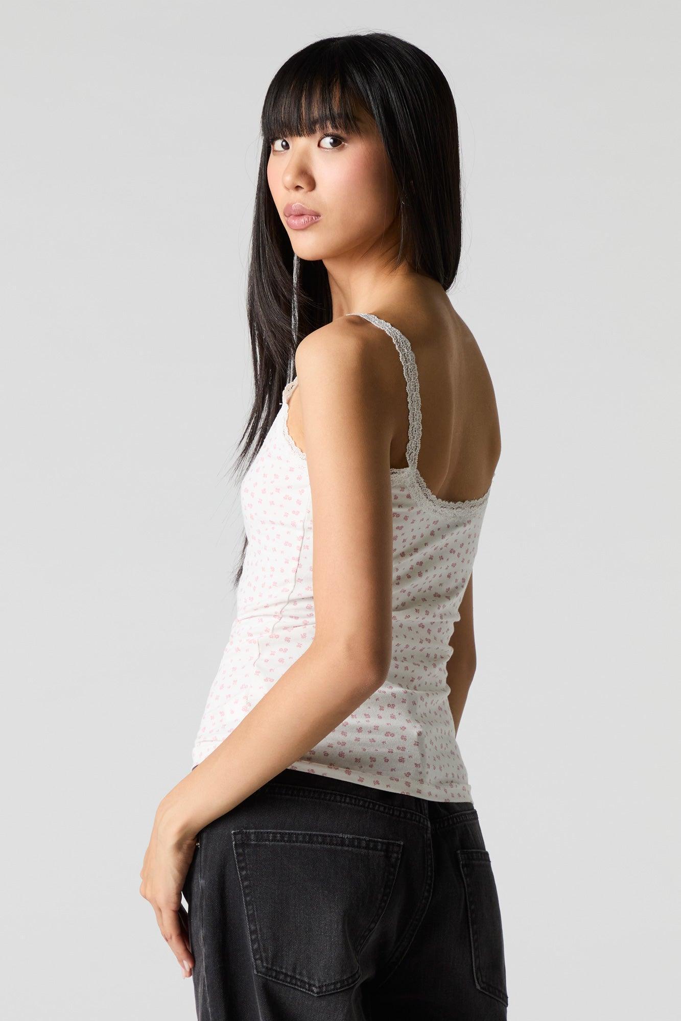 V-Neck Lace Trim Cami Female Product Image