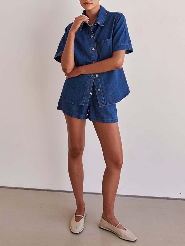 Loose Short Sleeves Split-Joint Lapel Blouses&Shirts Tops Product Image