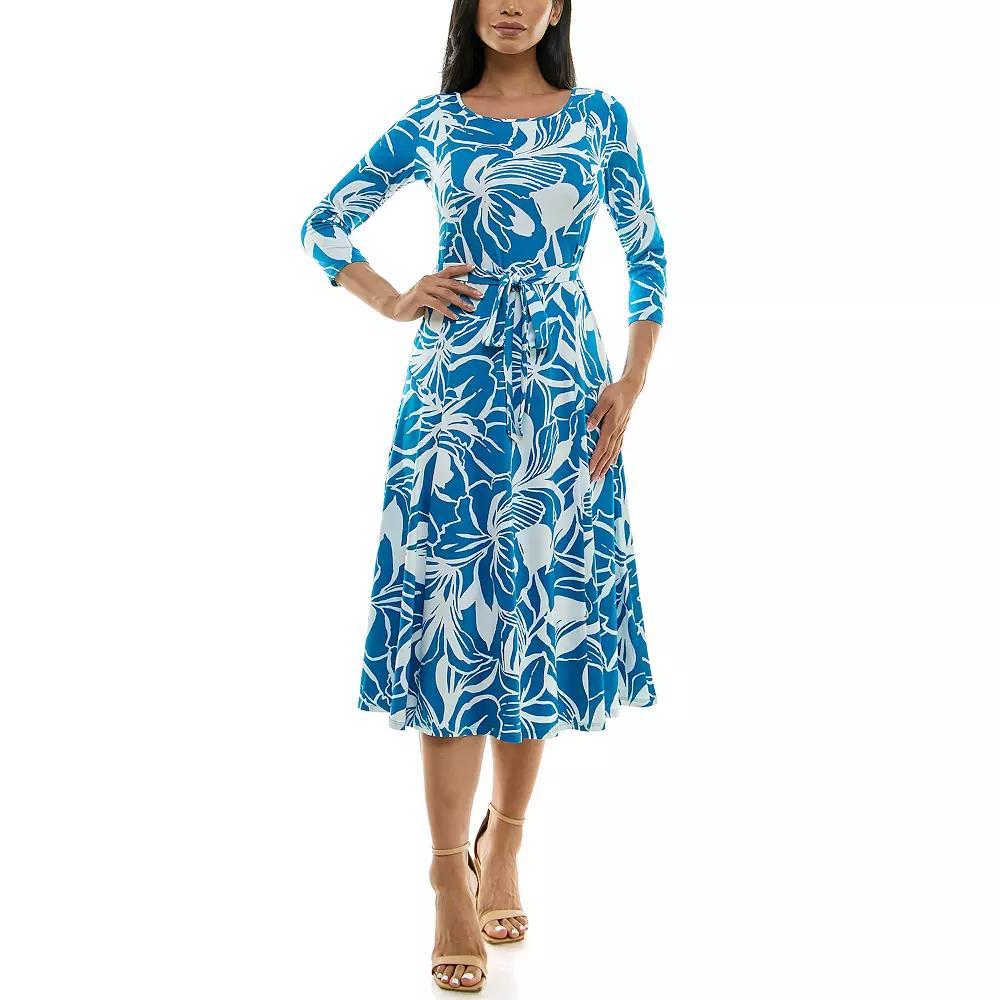 Women's Nina Leonard Sylvia Midi Dress With Belt, Size: Small, Orange White Product Image