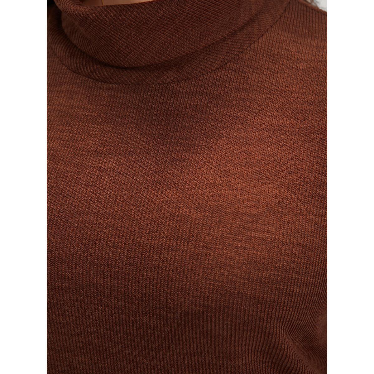 Plus Size Solid Lace Asymmetrical Hem Funnel Neck Sweatshirt Women Russet Elegant Patchwork Turtleneck Dailywear Sweatshirts BloomChic 10/M Product Image