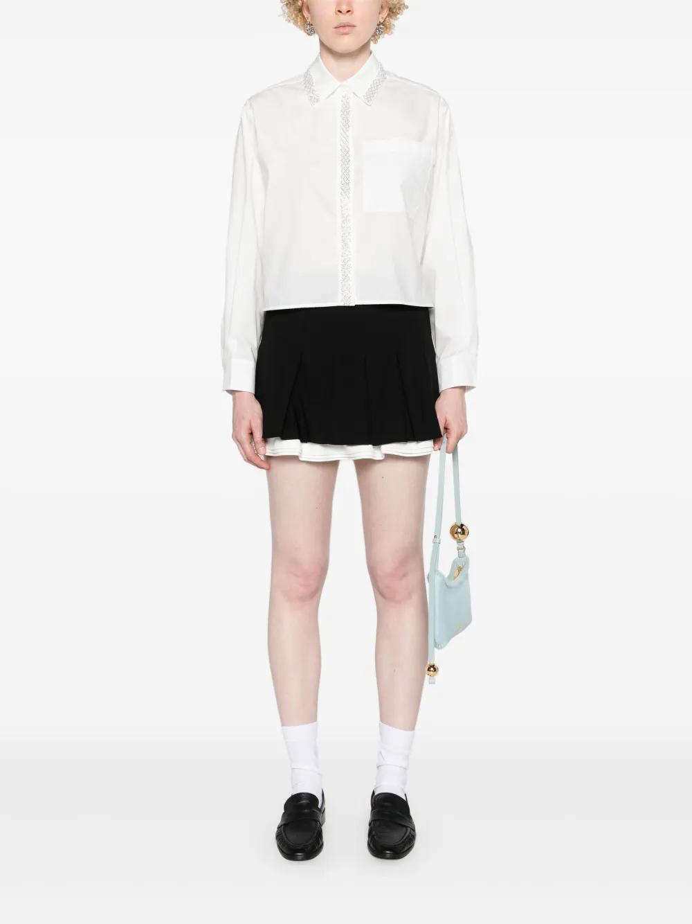 beaded-collar cropped shirt Product Image