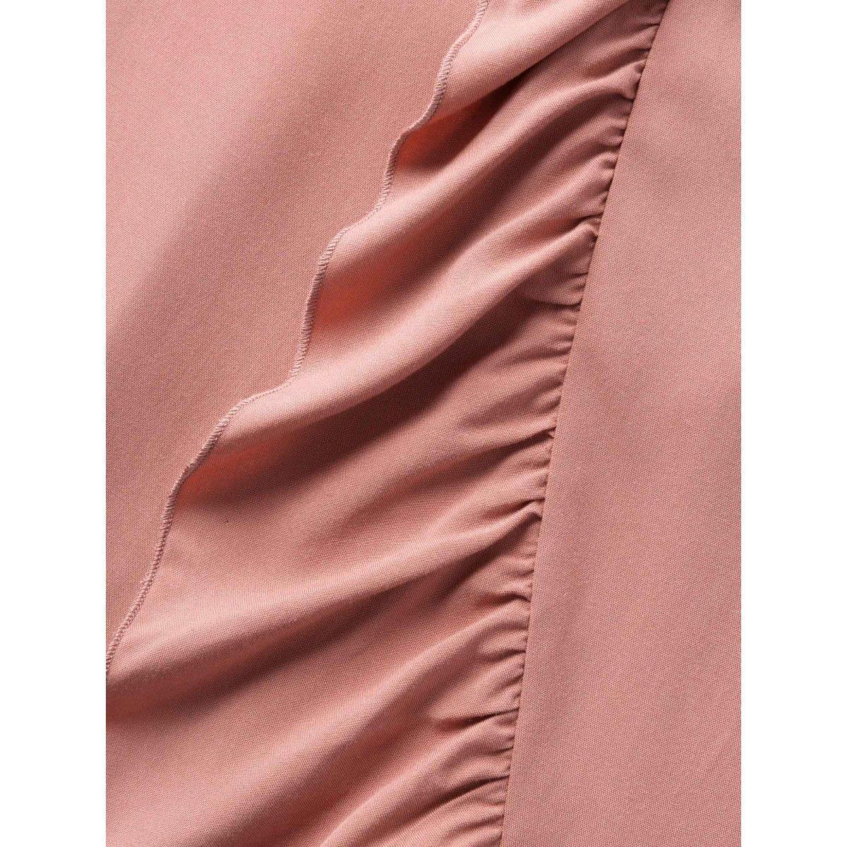 Plus Size Lotus Leaf Edge Solid Wide-Leg Pants Women Rouge Resort Wide Leg Mid Rise Vacation Pants BloomChic 10/M Product Image