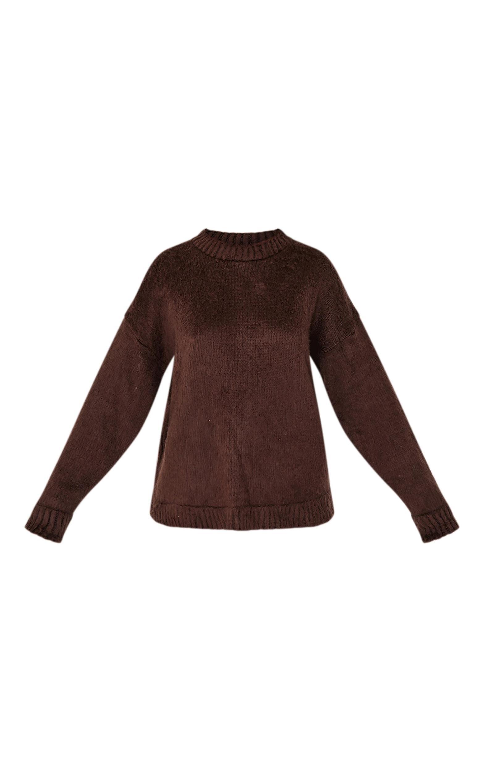 Chocolate Textured Soft Rib Half Zip High Neck Oversized Long Top Product Image