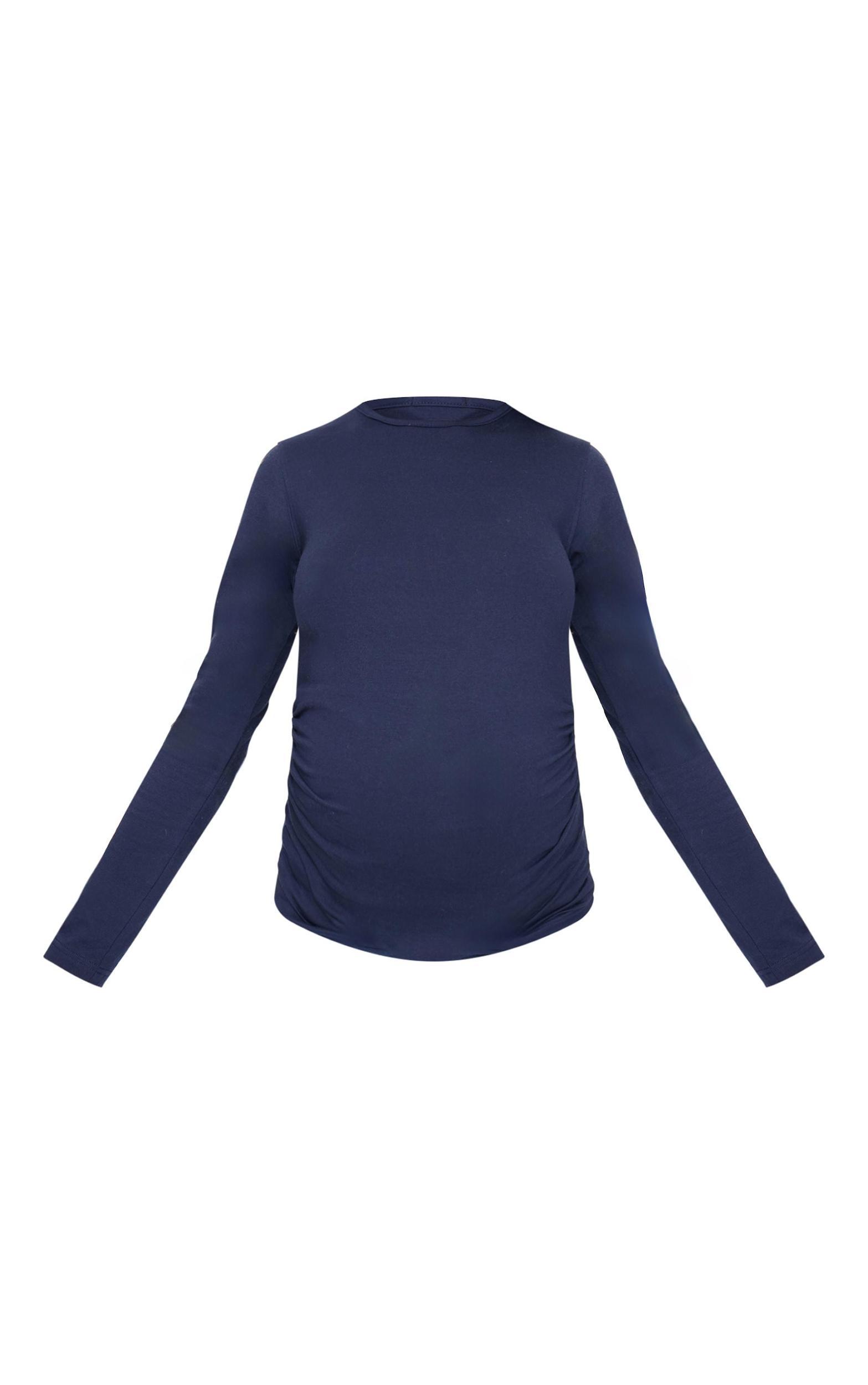 Maternity Navy Crew Neck Long Sleeve Fitted Top Product Image