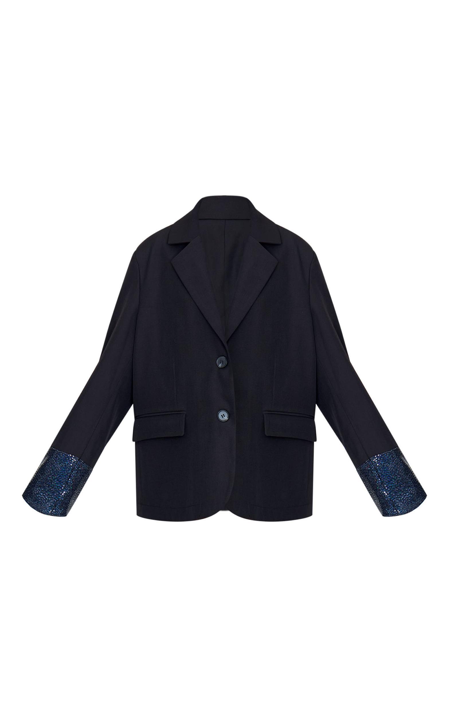 Black Sequin Sleeve Detail Structured Blazer Product Image