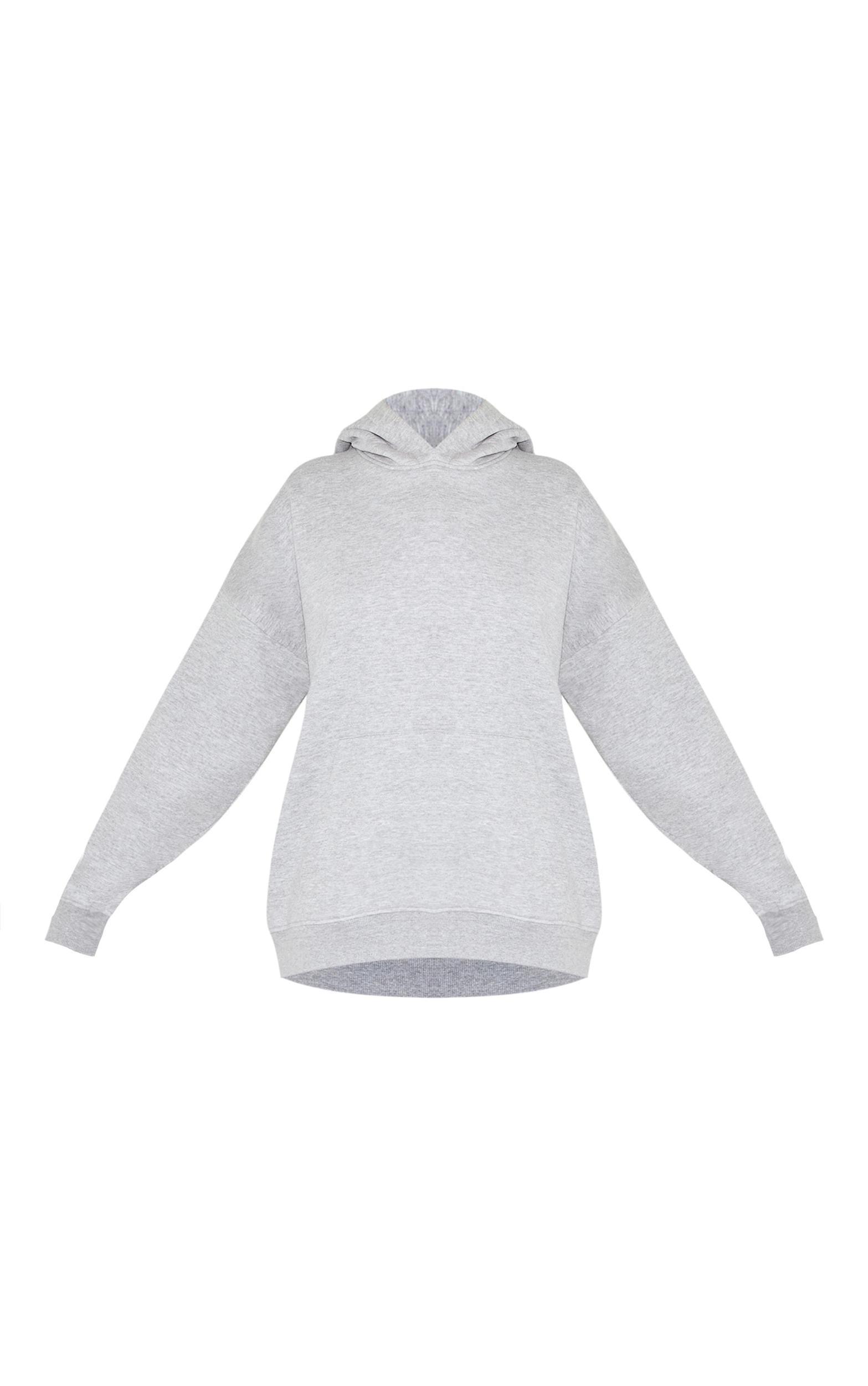  Ash Grey Oversized Sports Borg Applique Hoodie Product Image