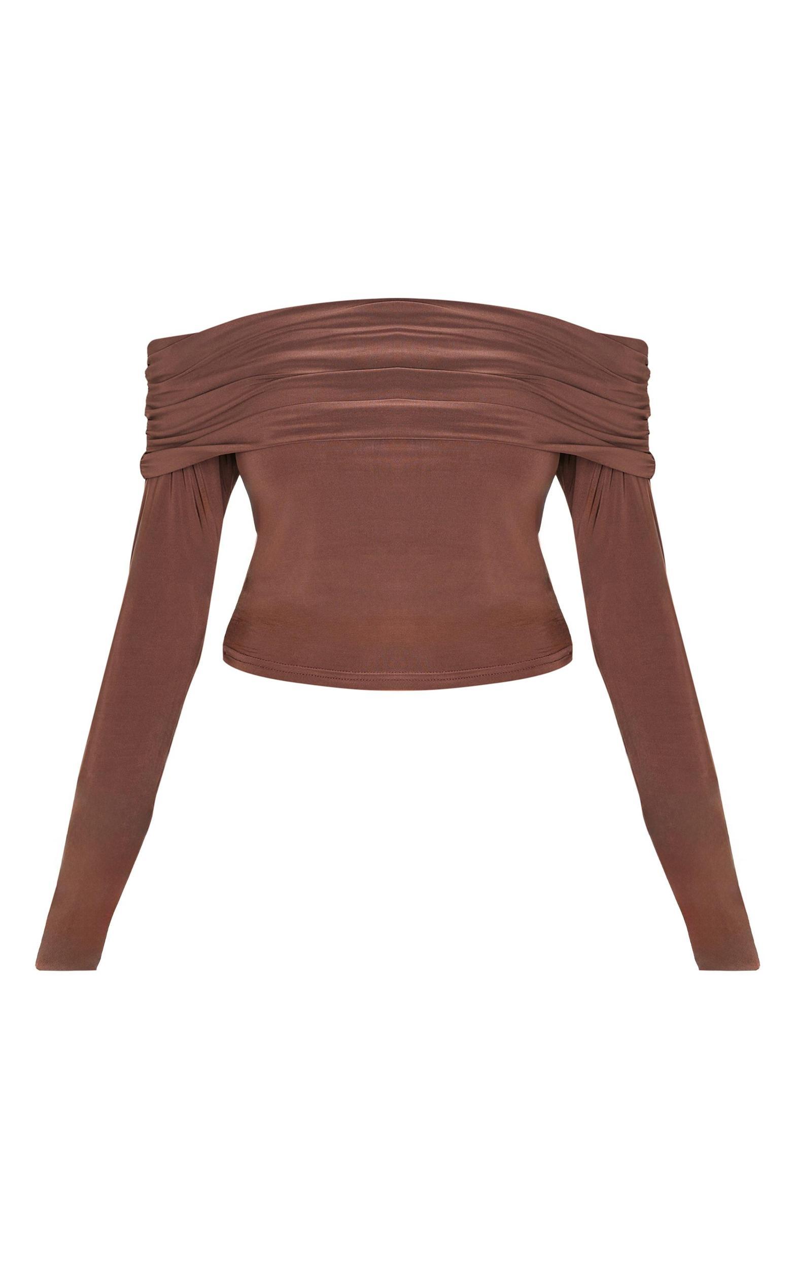 Chocolate Slinky Bardot Long Sleeve Long Top Product Image