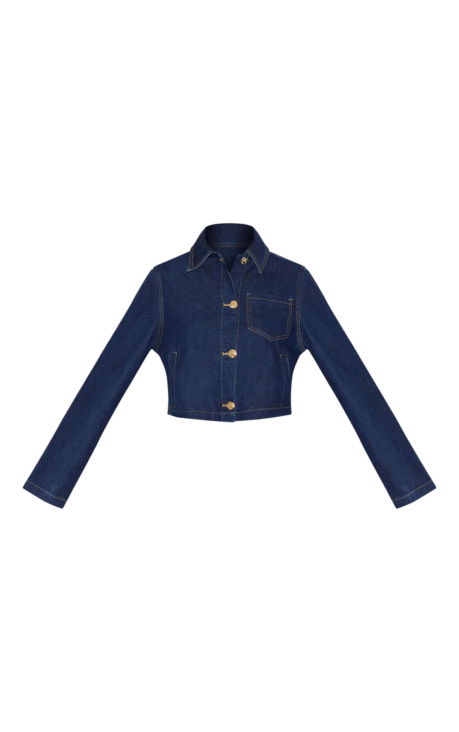 Tall Dark Indigo Button Trim Long Sleeve Denim Shirt Product Image