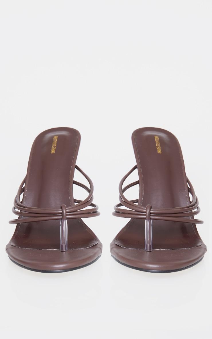 Chocolate Pu Round Toe Thong Strappy Mid Heeled Mules Product Image