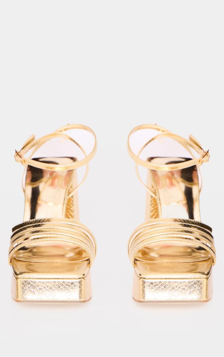 Gold PU Square Toe Strappy Block Platform Heels Product Image