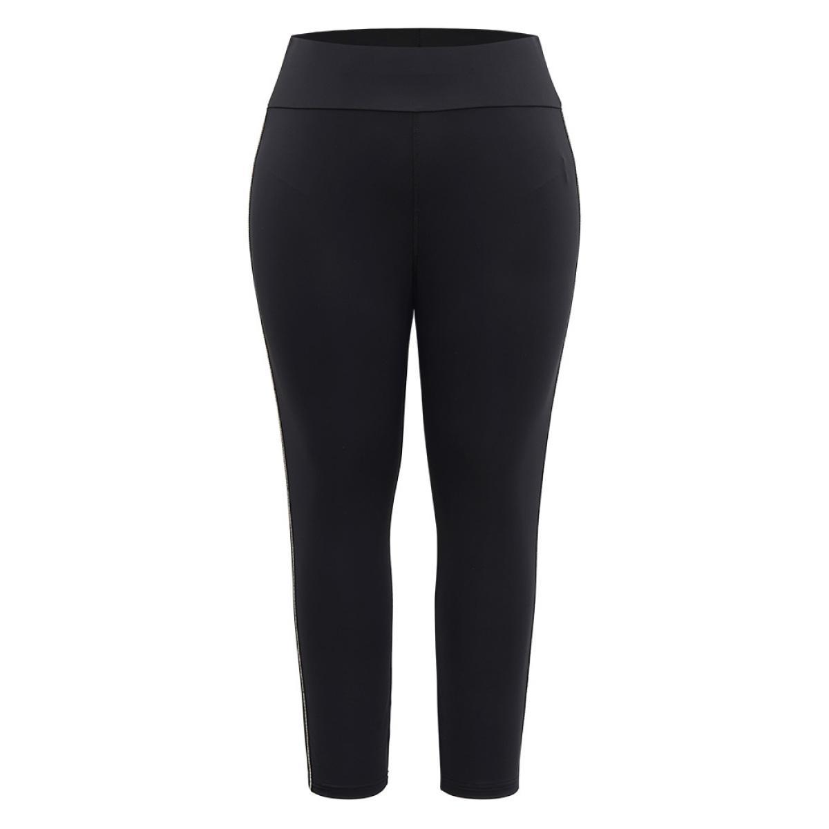 Plus Size Metal Chain Trim Mid Rise Leggings Women Black Casual Medium stretch Skinny Mid Rise Festival-Christmas Leggings BloomChic 12/L Product Image